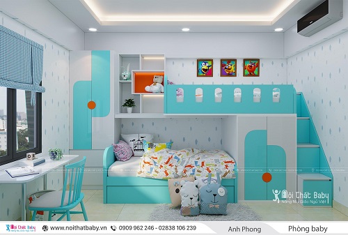 Thiết kế giường ngủ hai tầng đa năng cho bé trai - BBP46